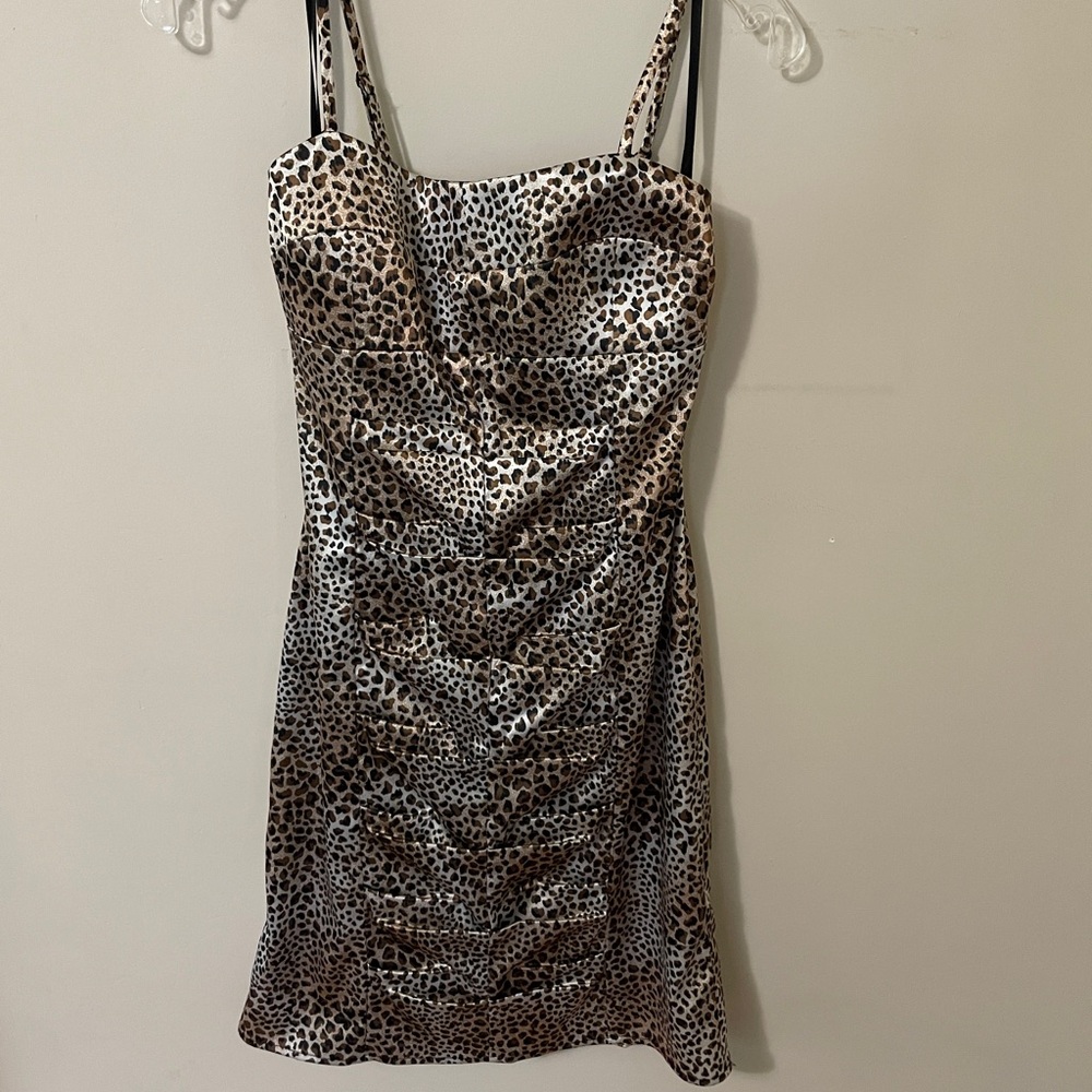 Leopard Print Satin Slip Dress Bodycon Spice girl Y2K Animal print